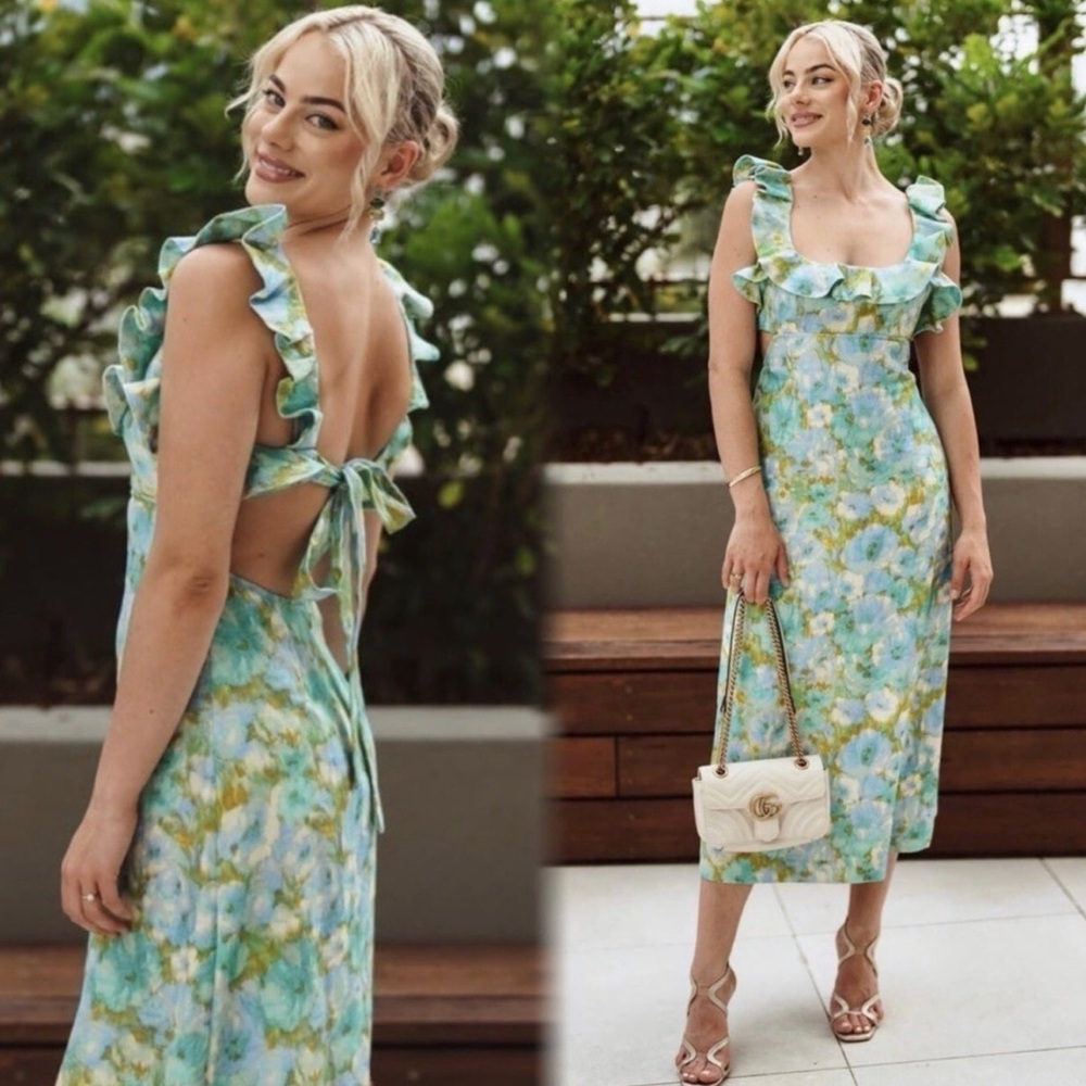 Zimmermann Blue and Green Backless Dress - Picture 5 of 9
